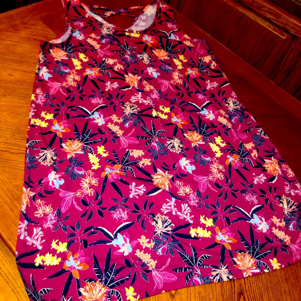 Massini 1X womans tank dress, pink w/ floral, GUC